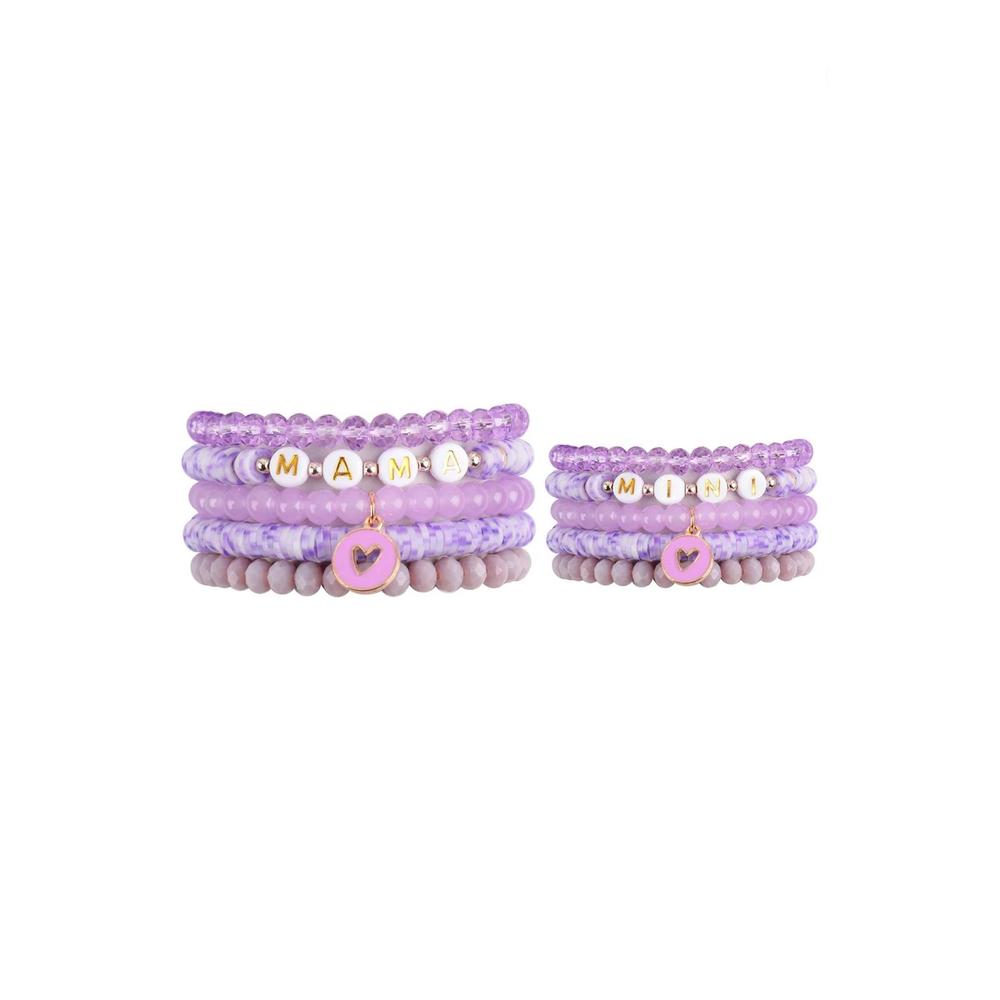 NEW RIAH FASHION mama & me fimo glass beads stackable 5 lines bracelet set in pu